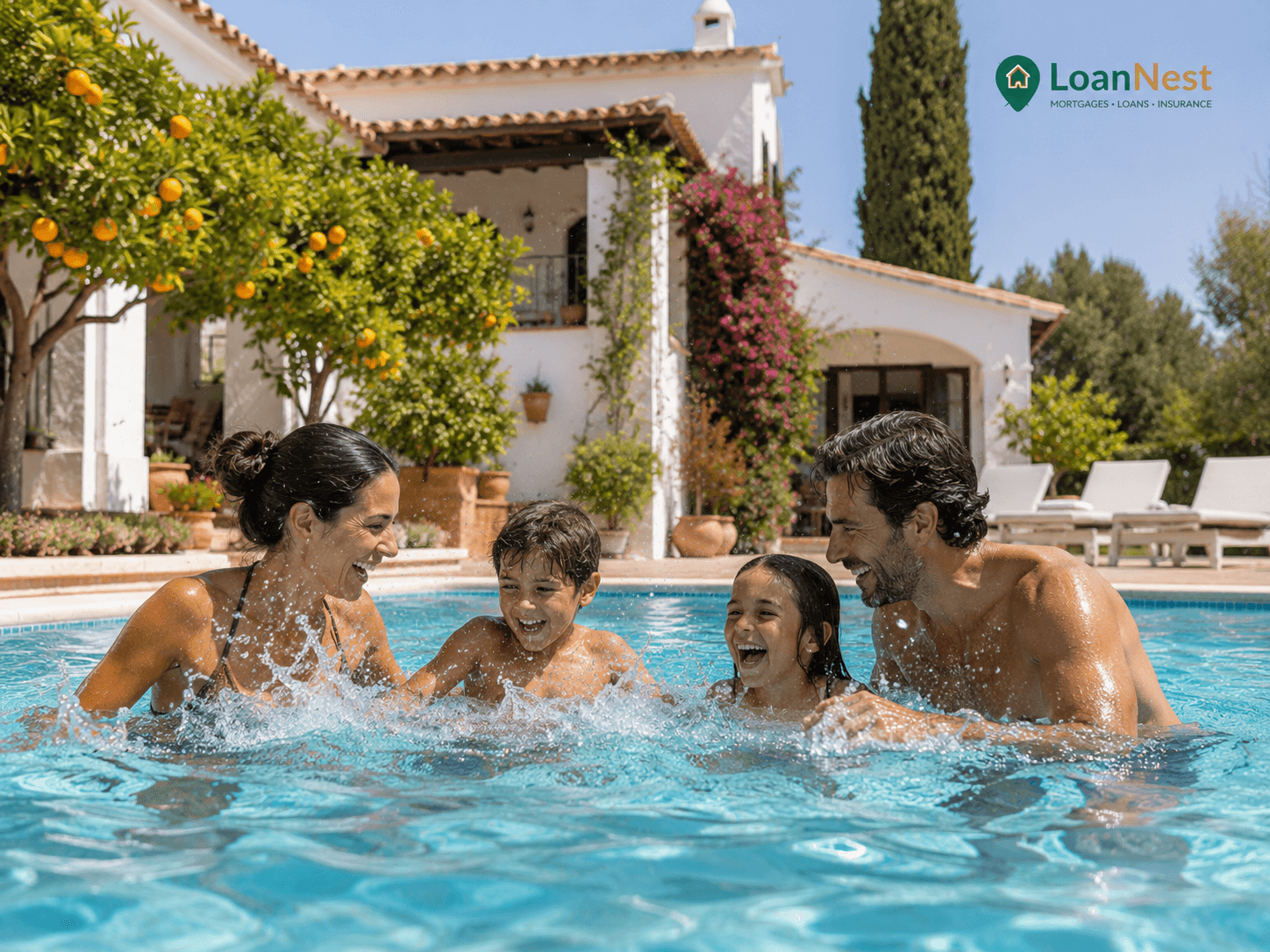 Family at pool